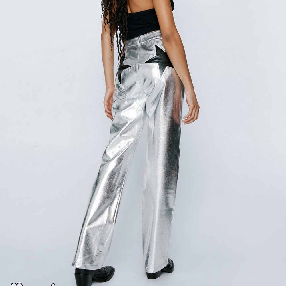 Metallic Star Bum Faux Leather Pants -NWT